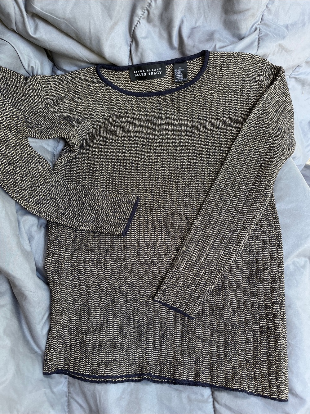 Ellen Tracy black and gold Textured Crewneck Sweater